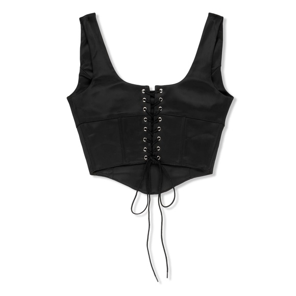 Danielle Guizio Black Satin Lace-Up Corset Top Size S NWT - Picture 6 of 8